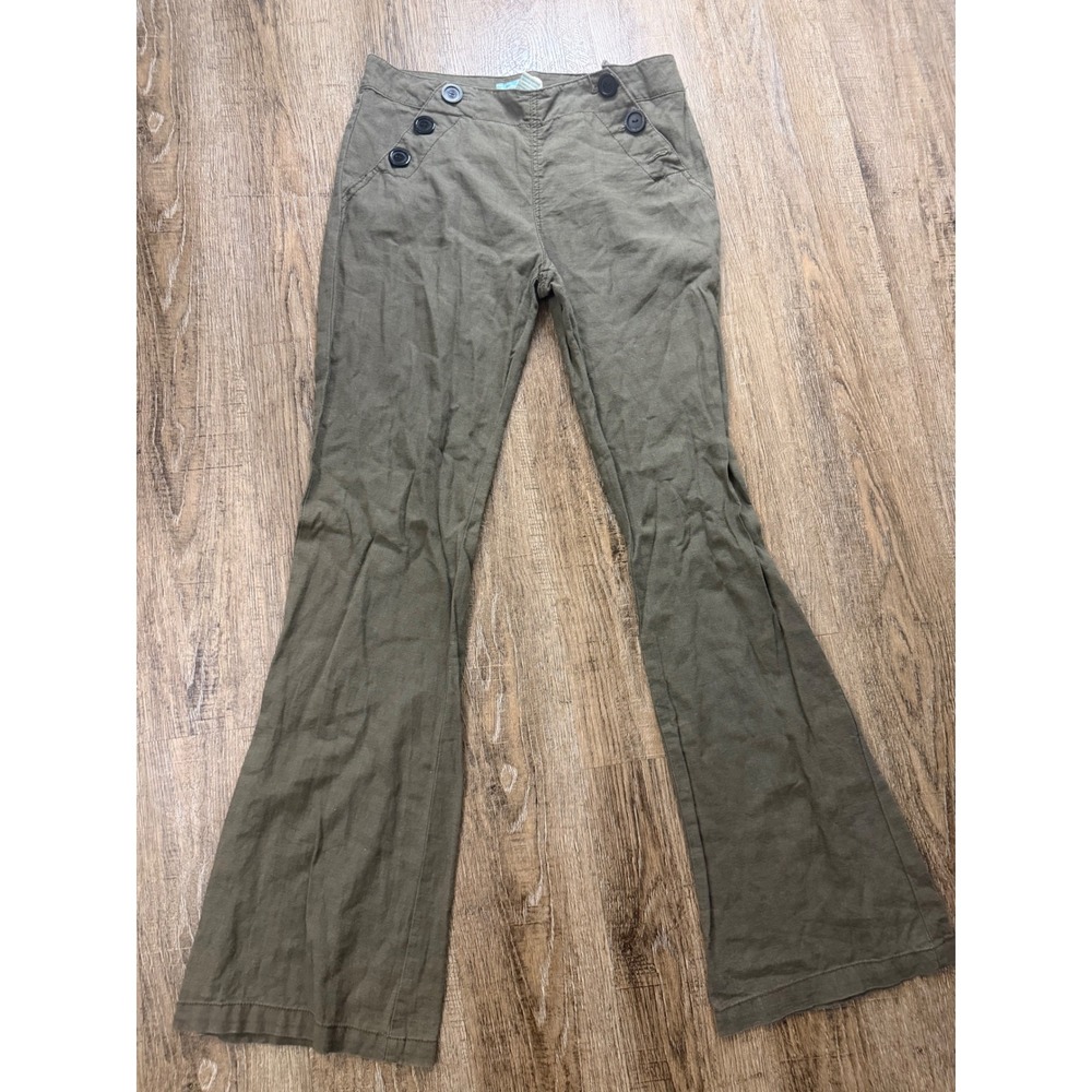 Cali 1850 Linen Blend Sailor Pants Olive Green Wide Leg Flare Size M 5776-LNN